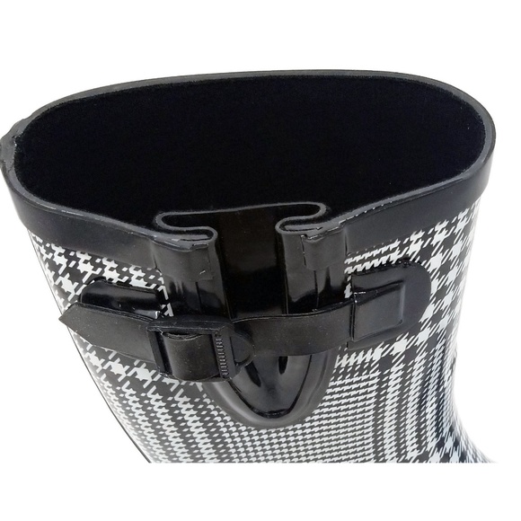 Women 11" Rubber Rain Boots * Black/White Plaid - Picture 3 of 3